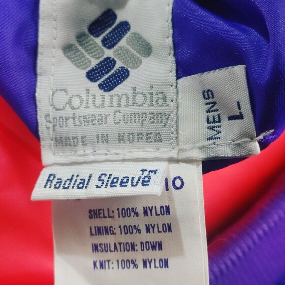 Columbia Down Reversible Puffer Jacket Large Vintage Purple Neon Pink Retro Ski - Picture 2 of 16
